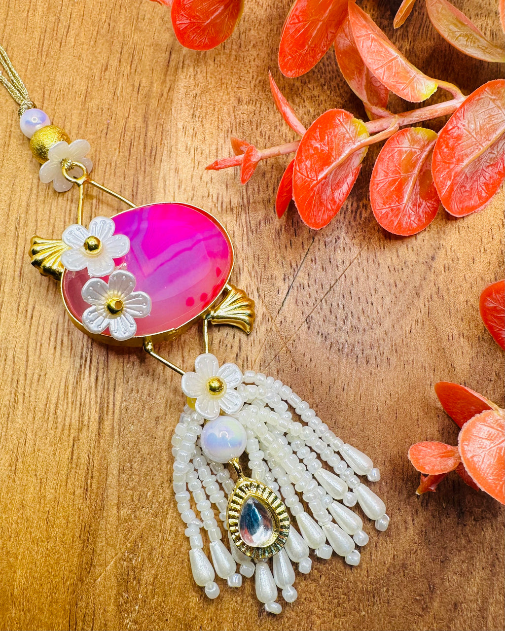 Pink Gemstone Bhaiya Bhabhi Rakhi Set