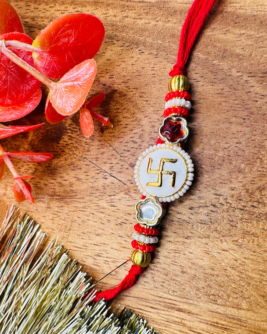 White Red Swastik Rakhi