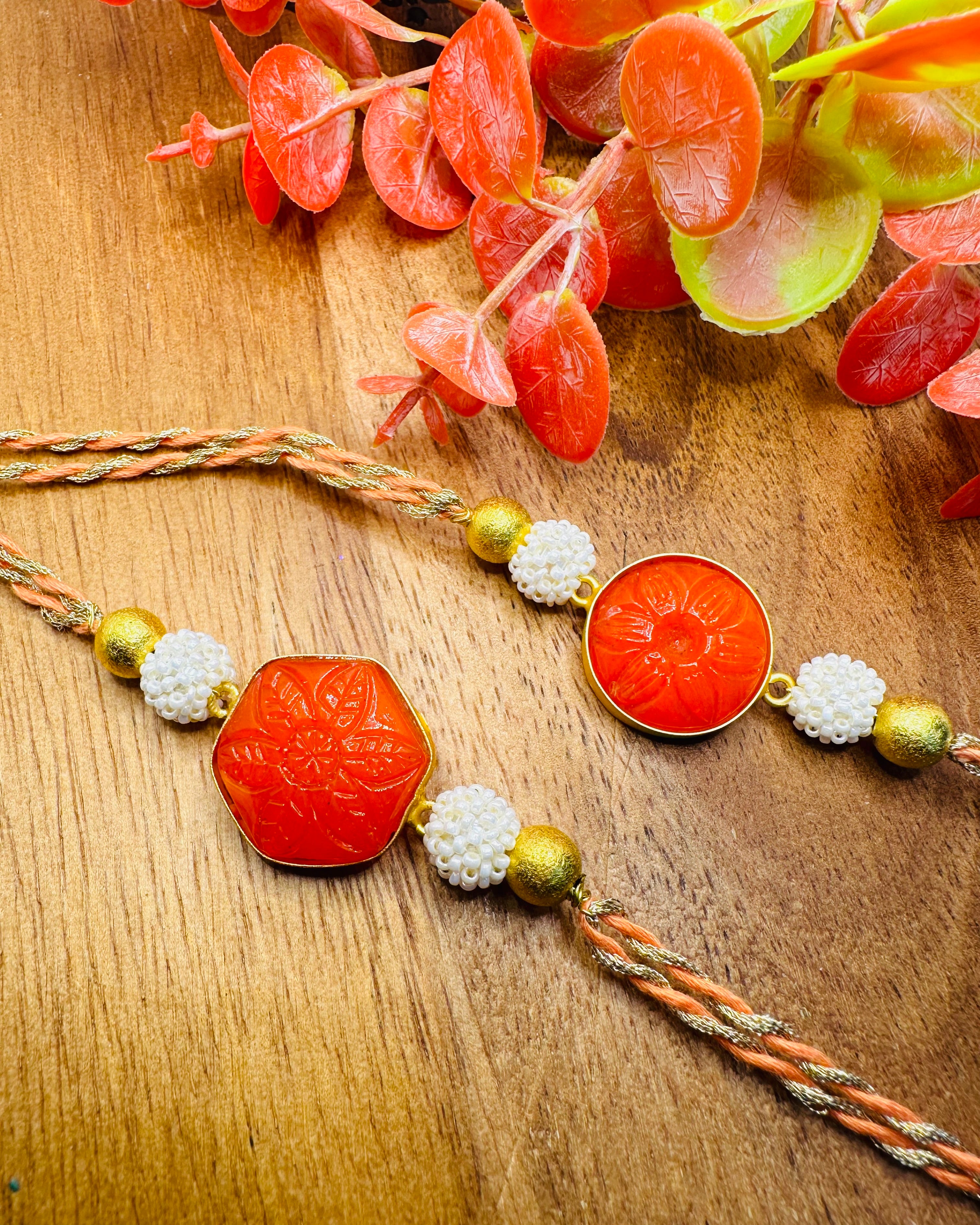 Orange Gemstone Bhaiya Rakhi