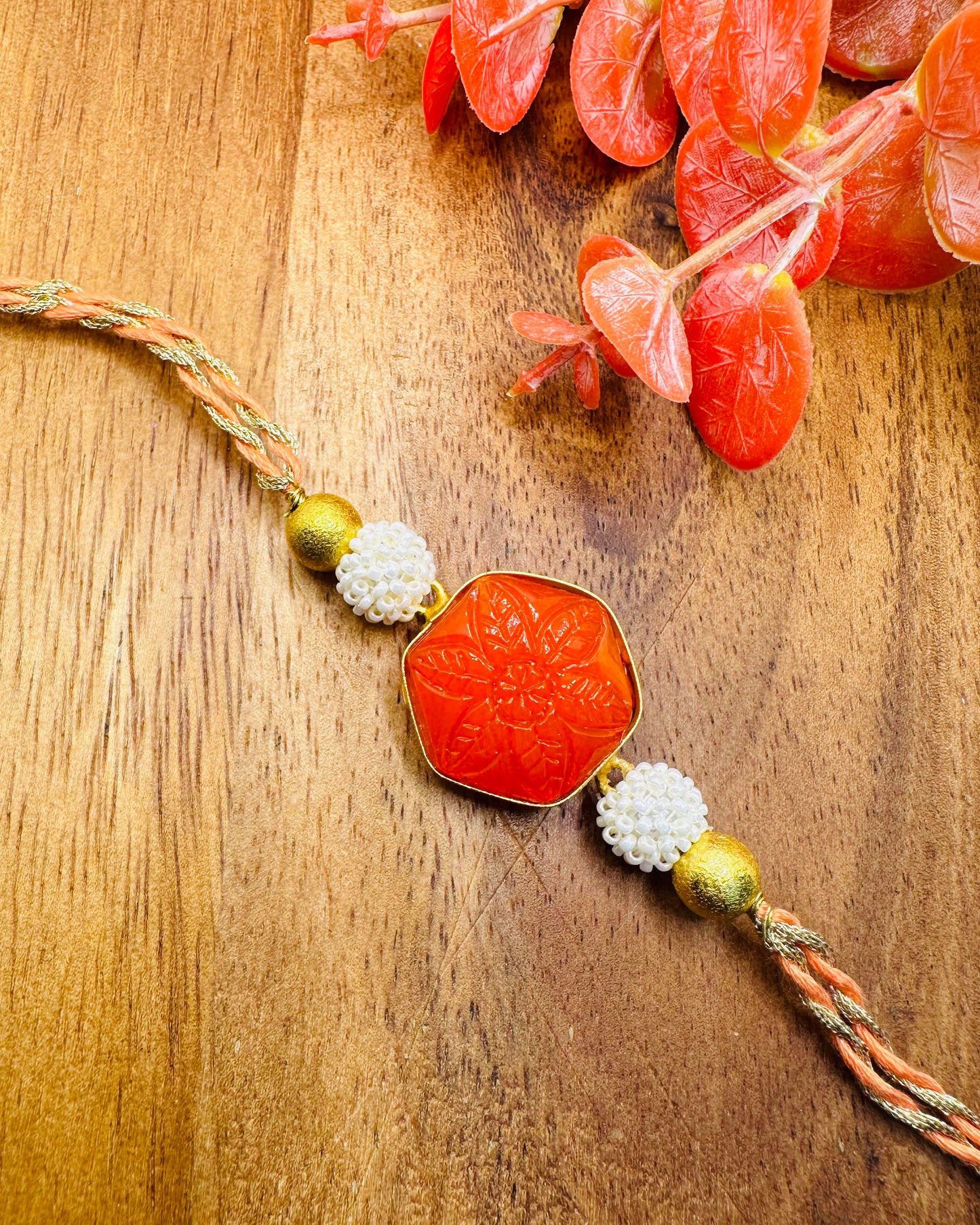 Orange Gemstone Bhaiya Rakhi