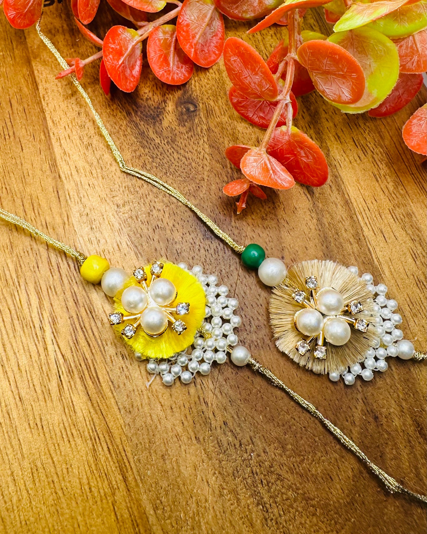 Pearl Base and Resham Chakalia Rakhi (Golden)