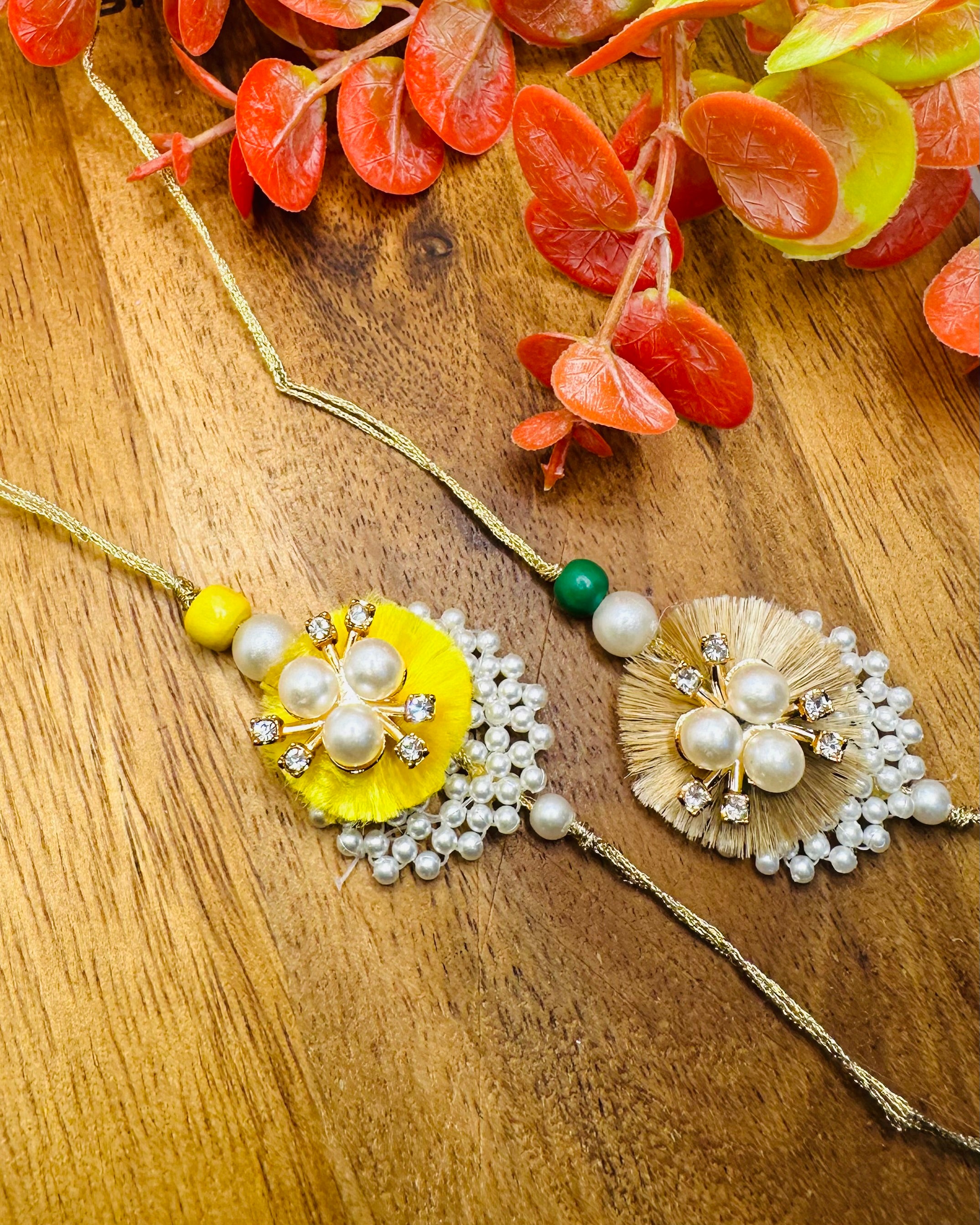 Pearl Base and Resham Chakalia Rakhi (Golden)