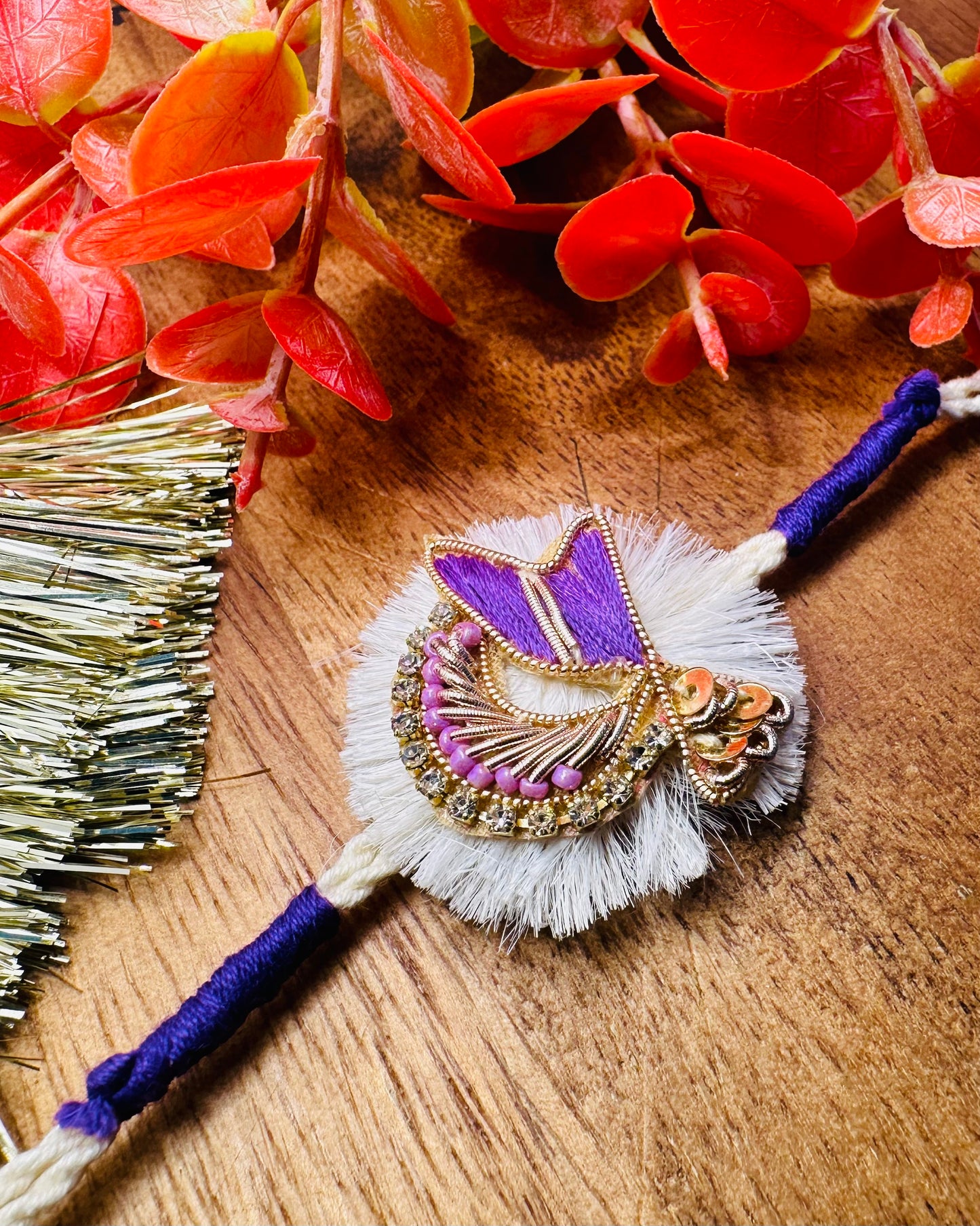 Lavendar Zardoji Buti Rakhi