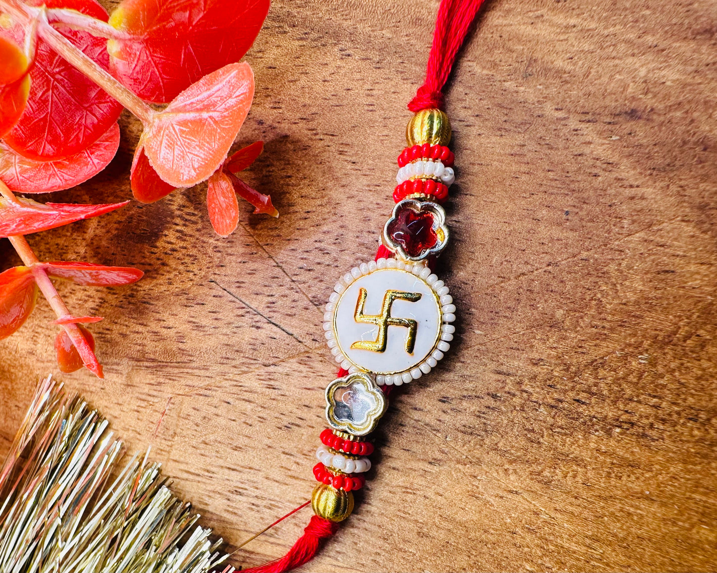 White Red Swastik Rakhi