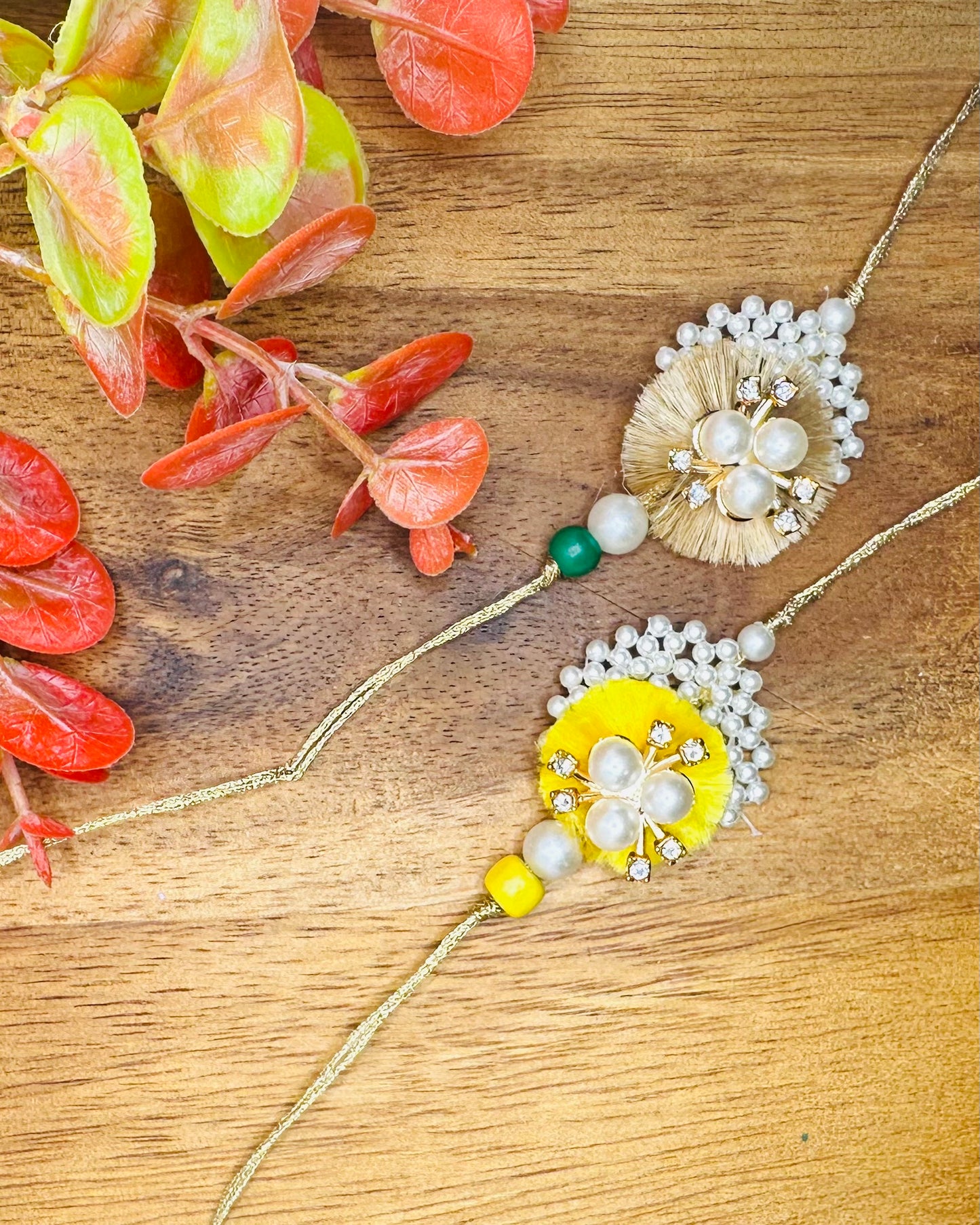 Pearl Base and Resham Chakalia Rakhi (Golden)