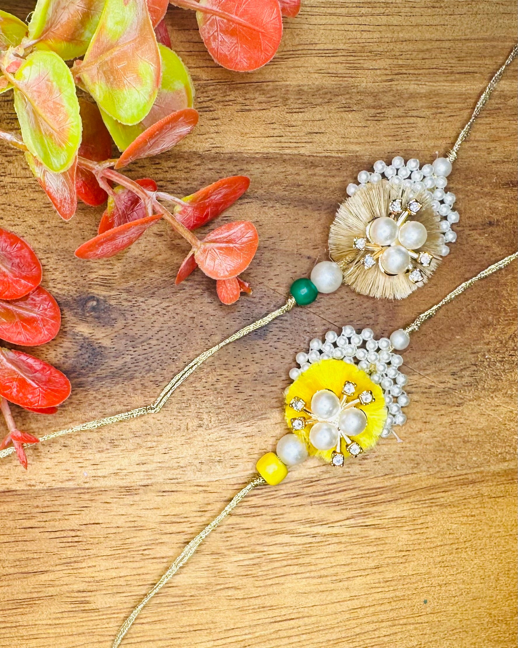 Pearl Base and Resham Chakalia Rakhi (Golden)