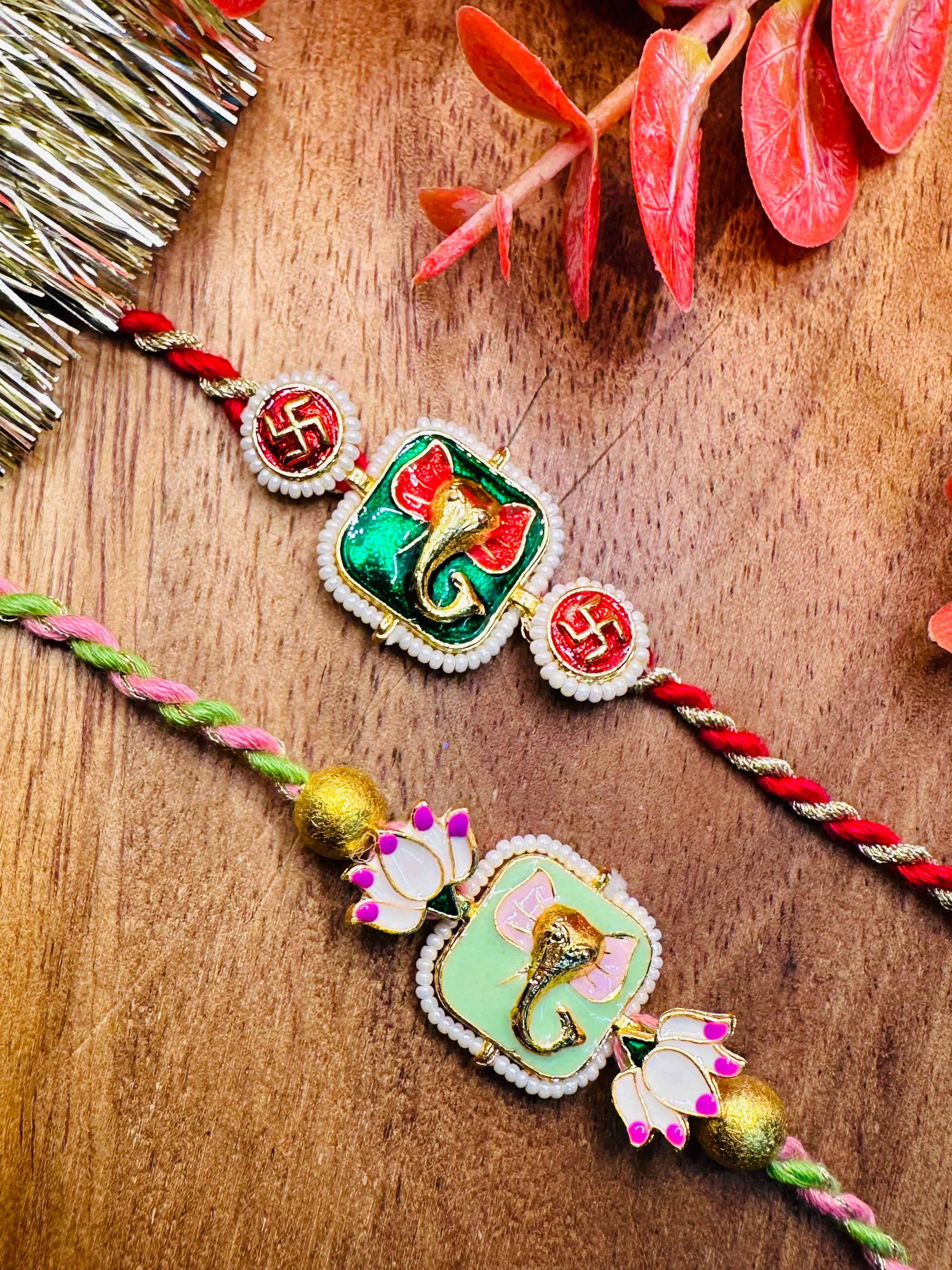 Premium Ganesha Rakhi With Lotus Details