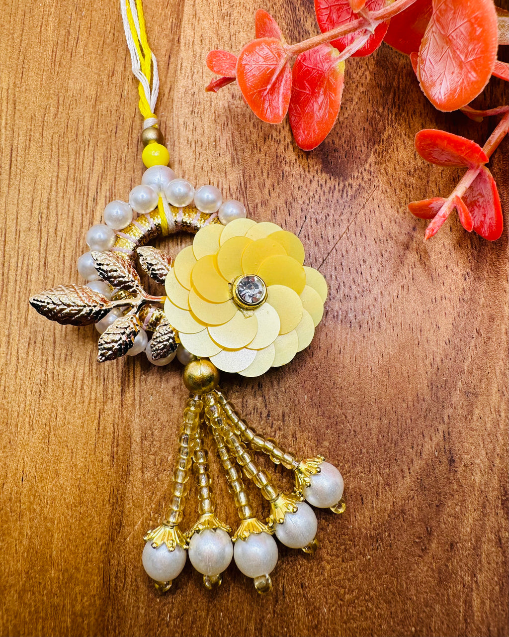 Floral Buti with Moti Ring Bhaiya Bhabhi Rakhi Set