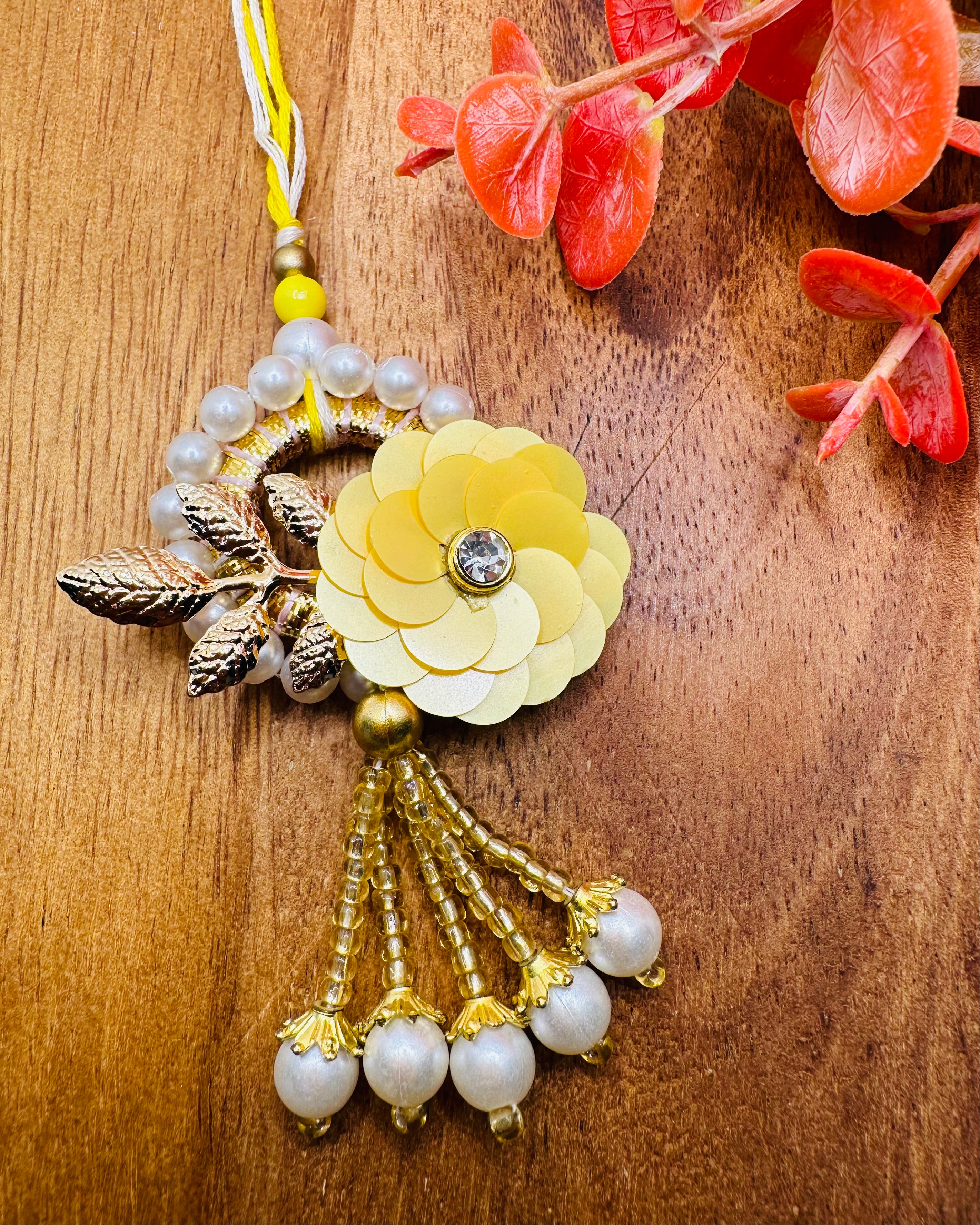 Floral Buti with Moti Ring Bhaiya Bhabhi Rakhi Set