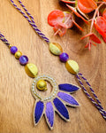 Threadwork Buti Bhaiya Bhabhi Rakhi Set (Purple)